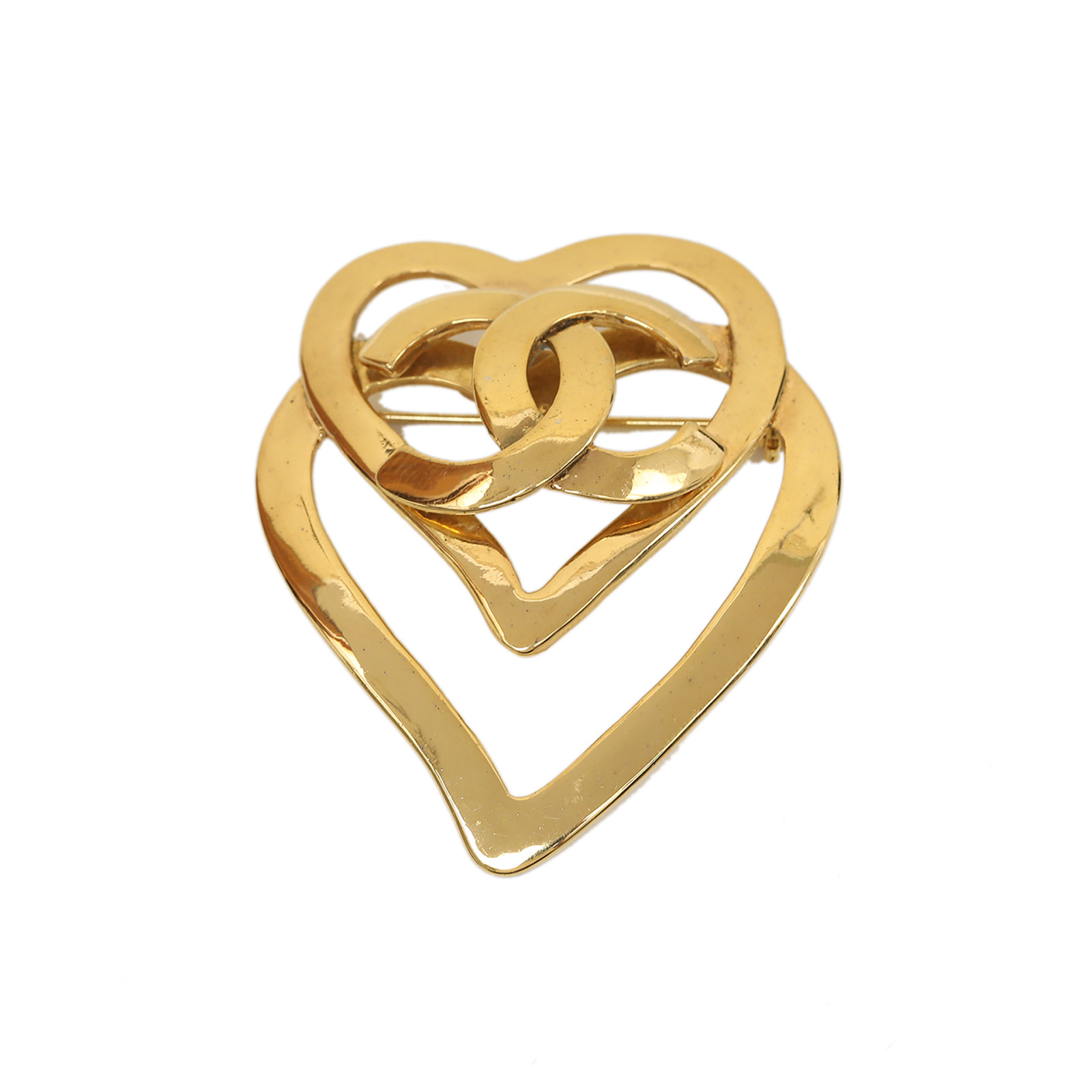 CHANEL Vintage Double Heart Brooch