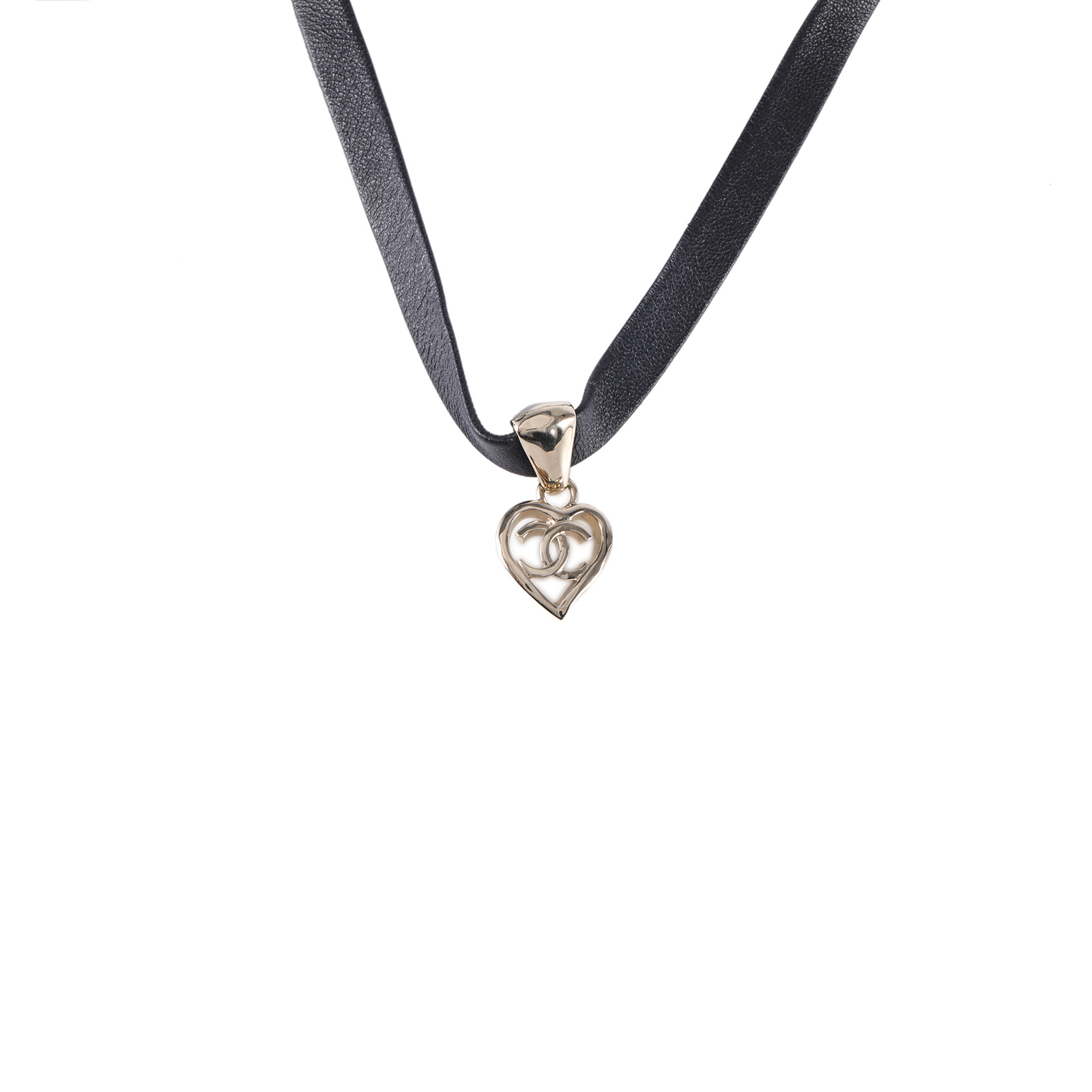 CHANEL Leather S Heart Choker Necklace