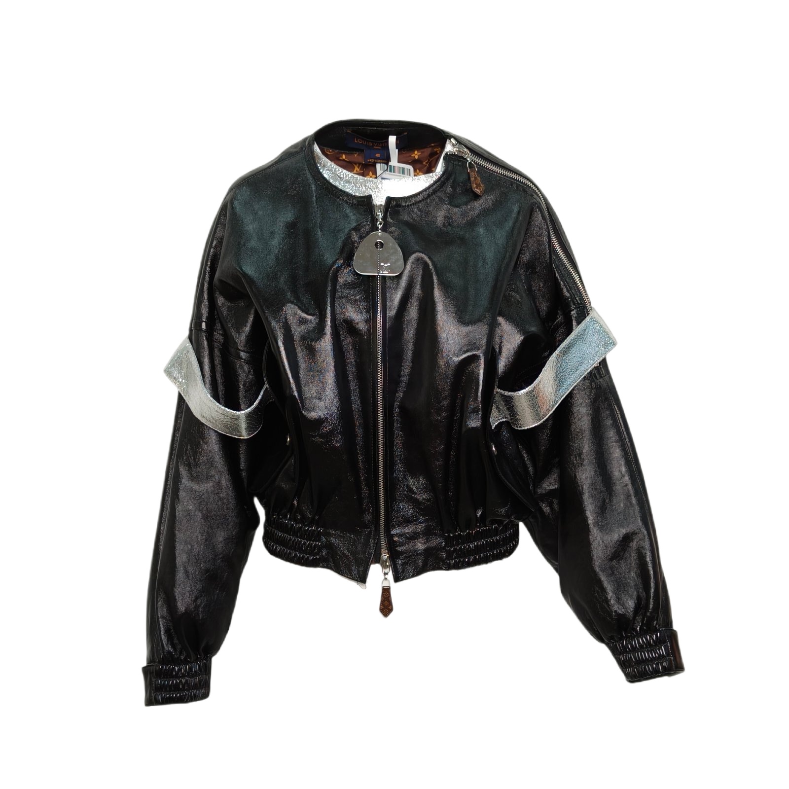 LOUIS VUITTON Black Silk, Nylon and Leather Bomber Jacket