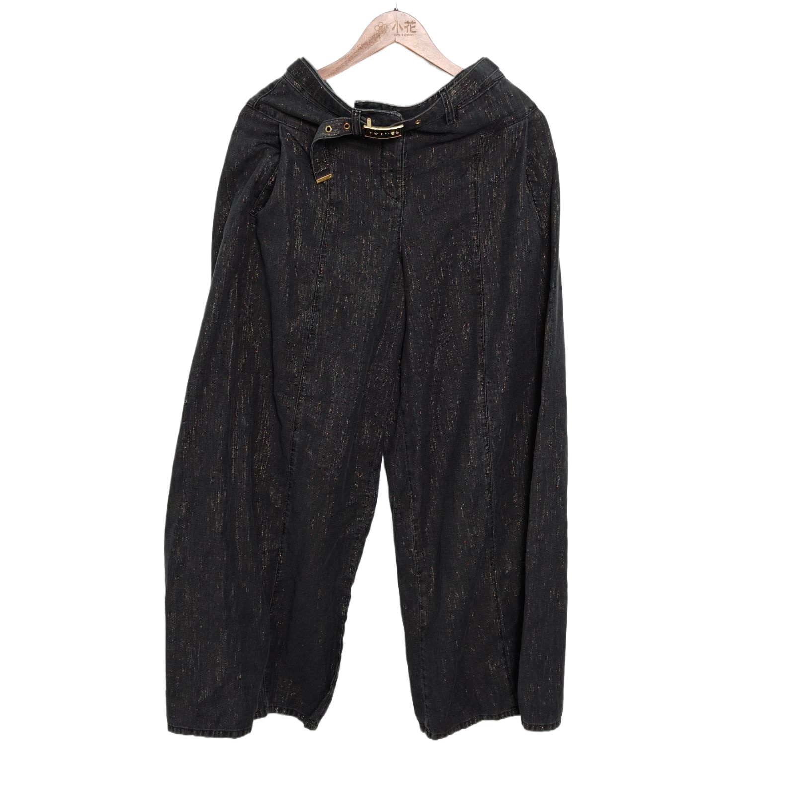 CHANEL Black Cotton, Nylon, Viscose and Spandex Wide-Leg Jeans