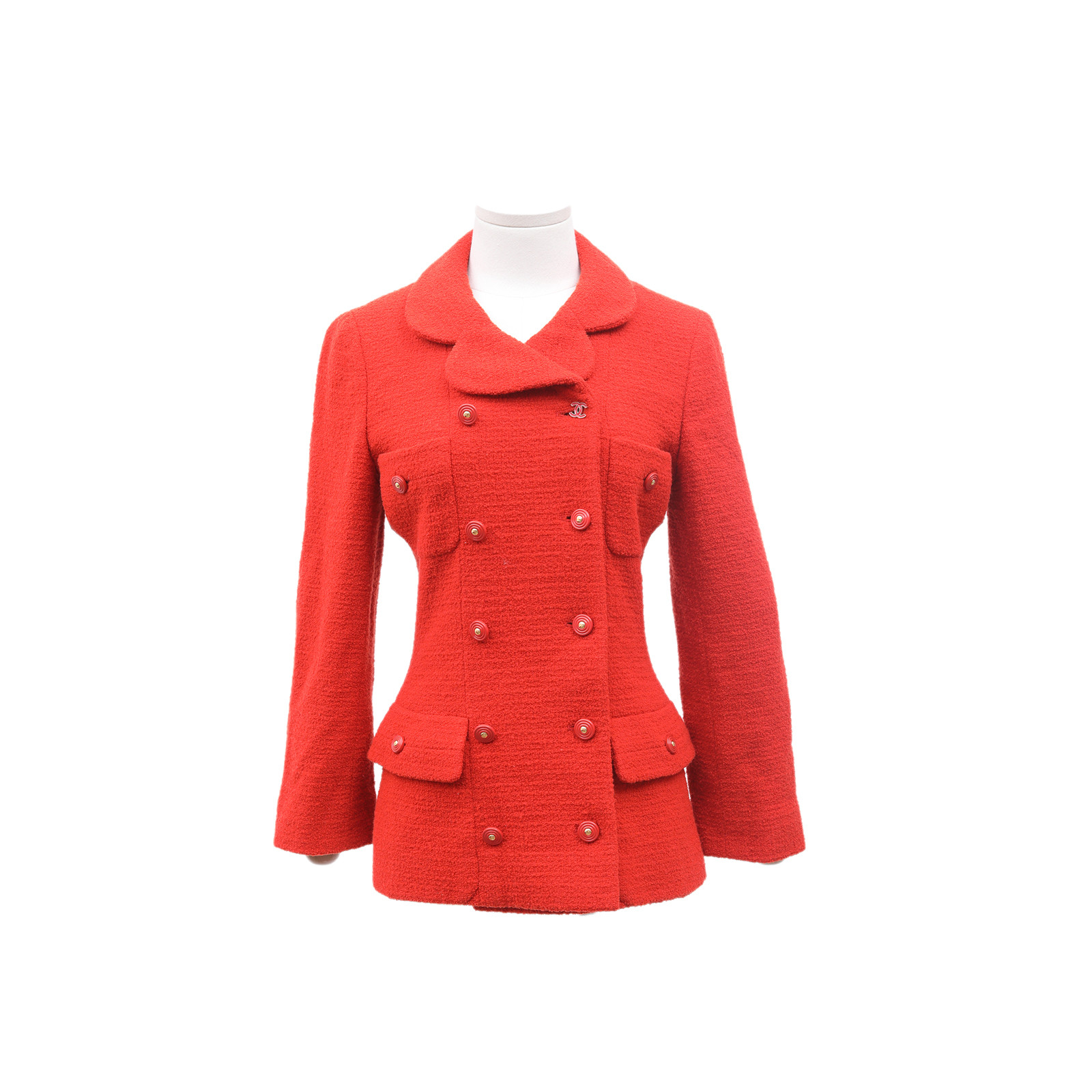 CHANEL Vintage Red Cashmere Double-Breasted Jacket