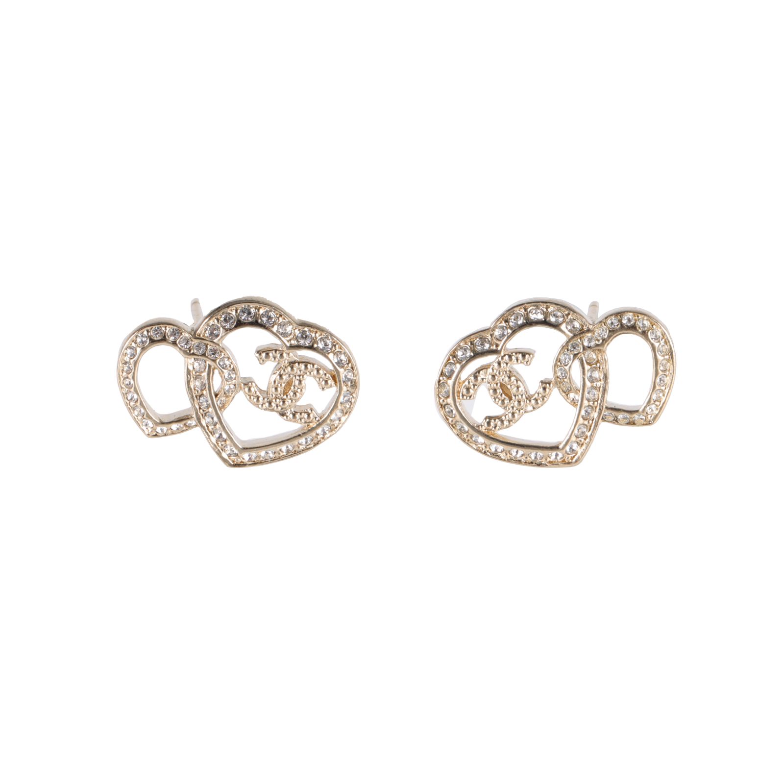 CHANEL 23B Double Heart Openwork Earrings