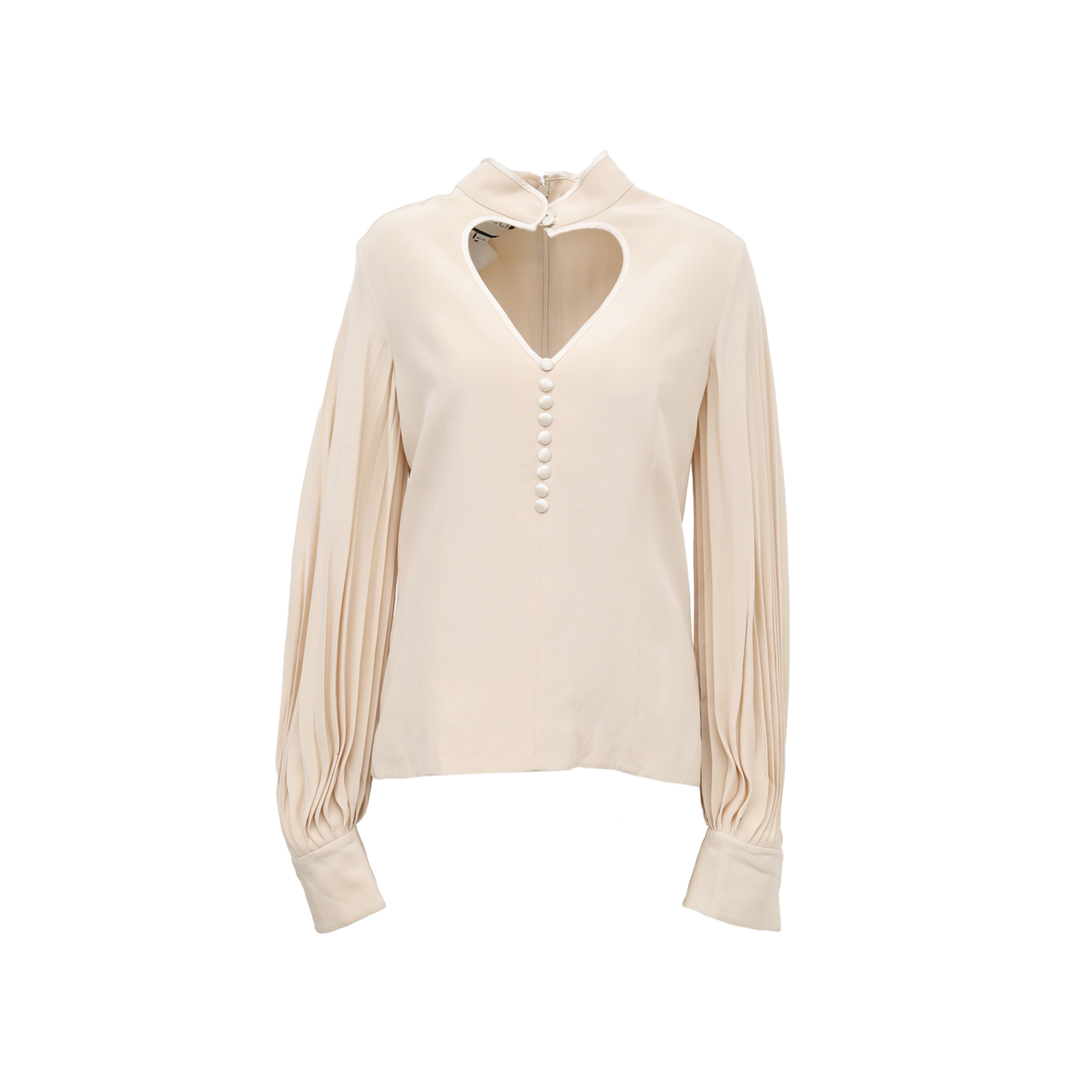 GUCCI Pleated-Sleeve Beige Silk Blouse
