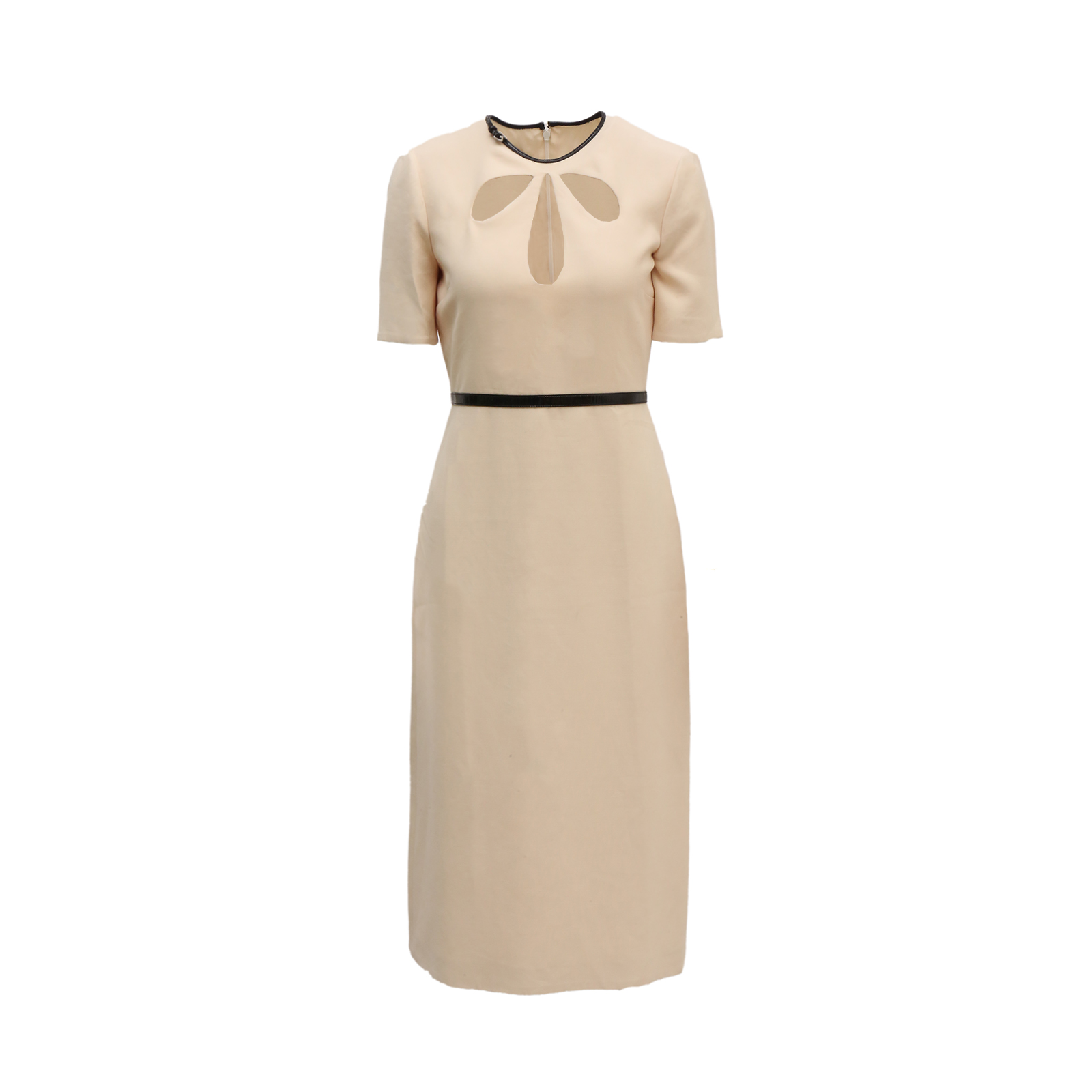 GUCCI  Silver G-Button Round-Neck Trefoil Cutout Dress