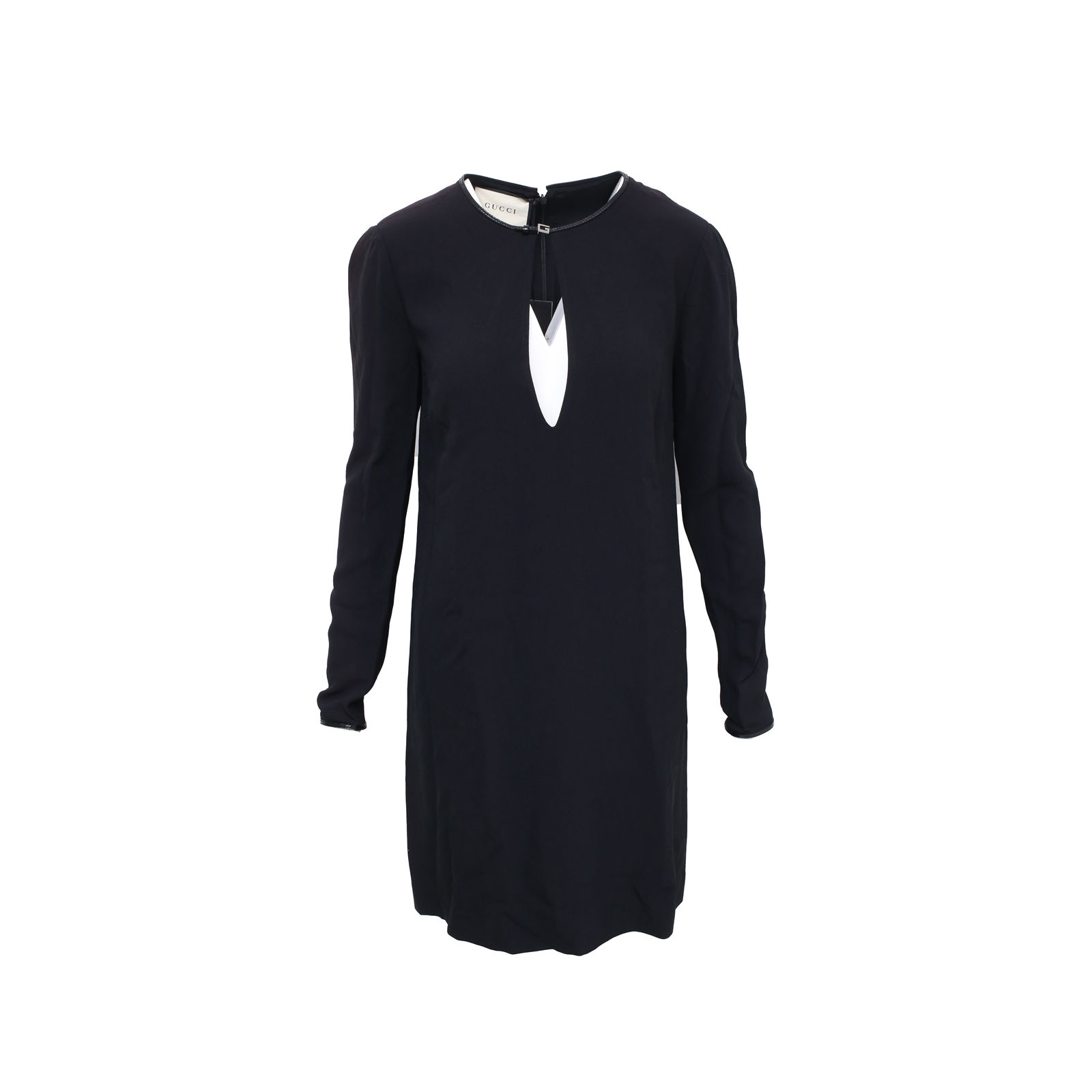 GUCCI Black Viscose Silver G Belted Long-Sleeve Dress