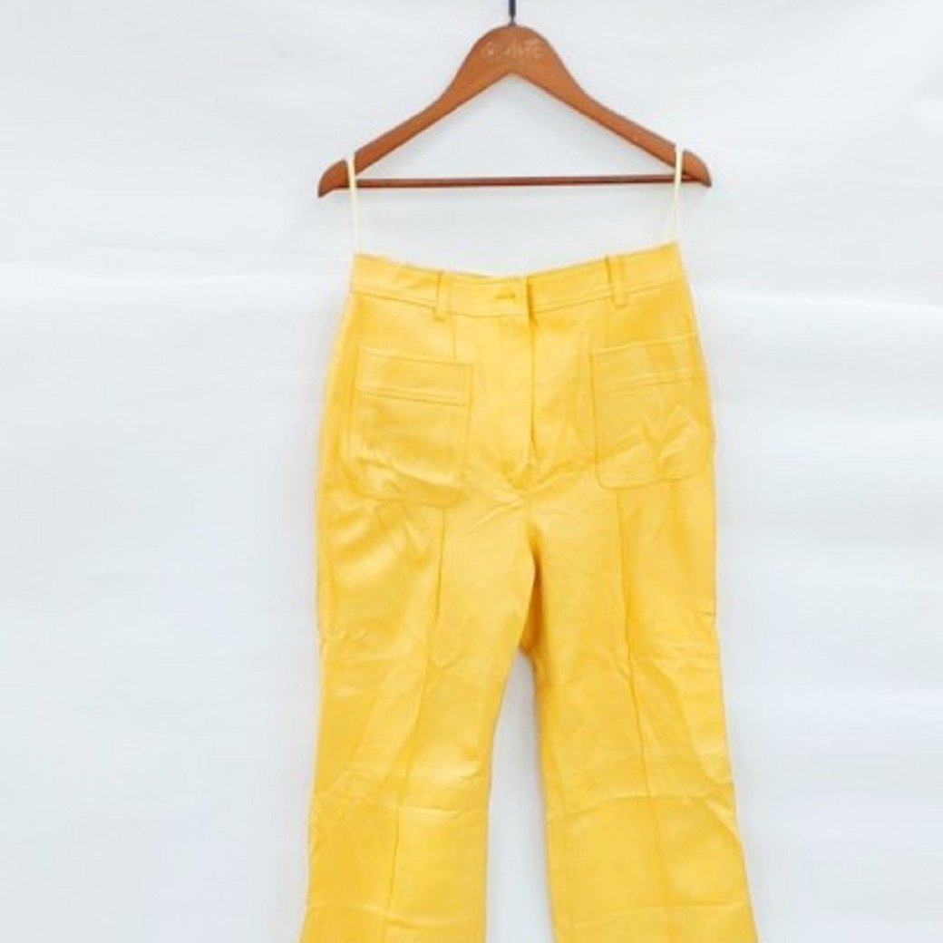 GUCCI Yellow Leather Pocket Straight-Leg Trousers