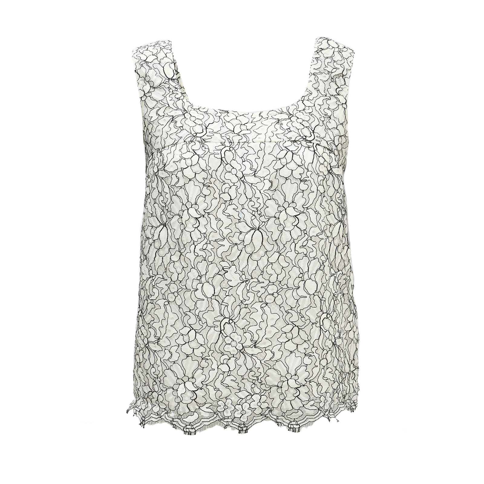CHANEL Black & White Cotton Lace Tank Top