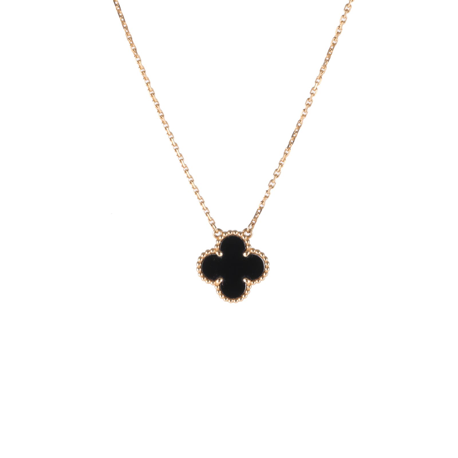 VAN CLEEF & ARPELS Vintage Alhambra Yellow Gold & Black Onyx Necklace