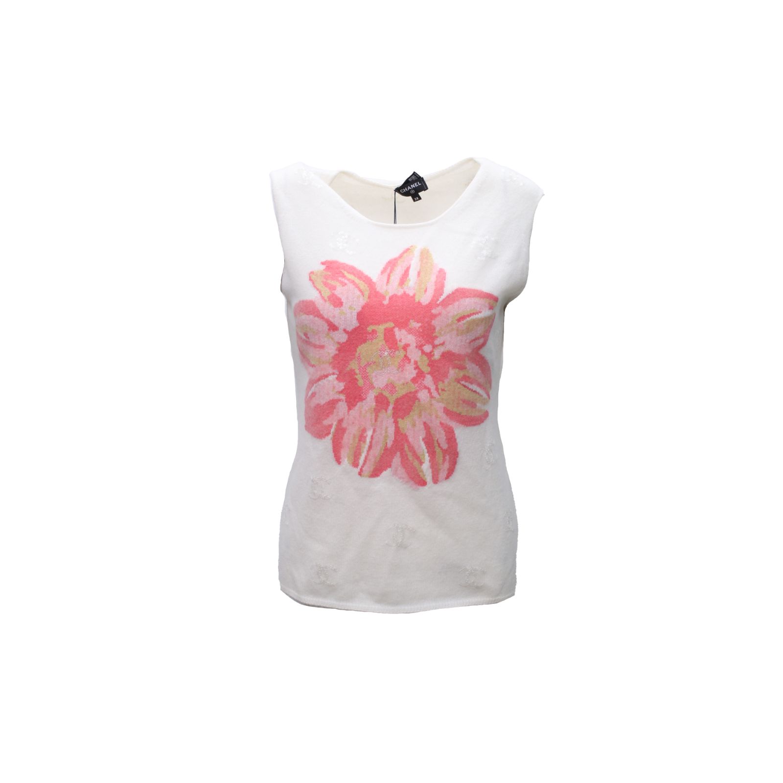 CHANEL Off-White Cashmere Tank Top