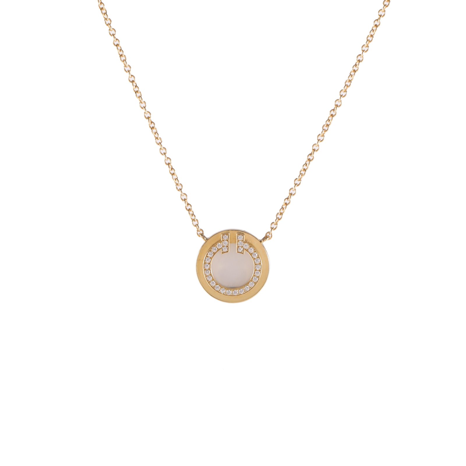 TIFFANY & CO. T Series Circle Mother of Pearl Diamond Necklace
