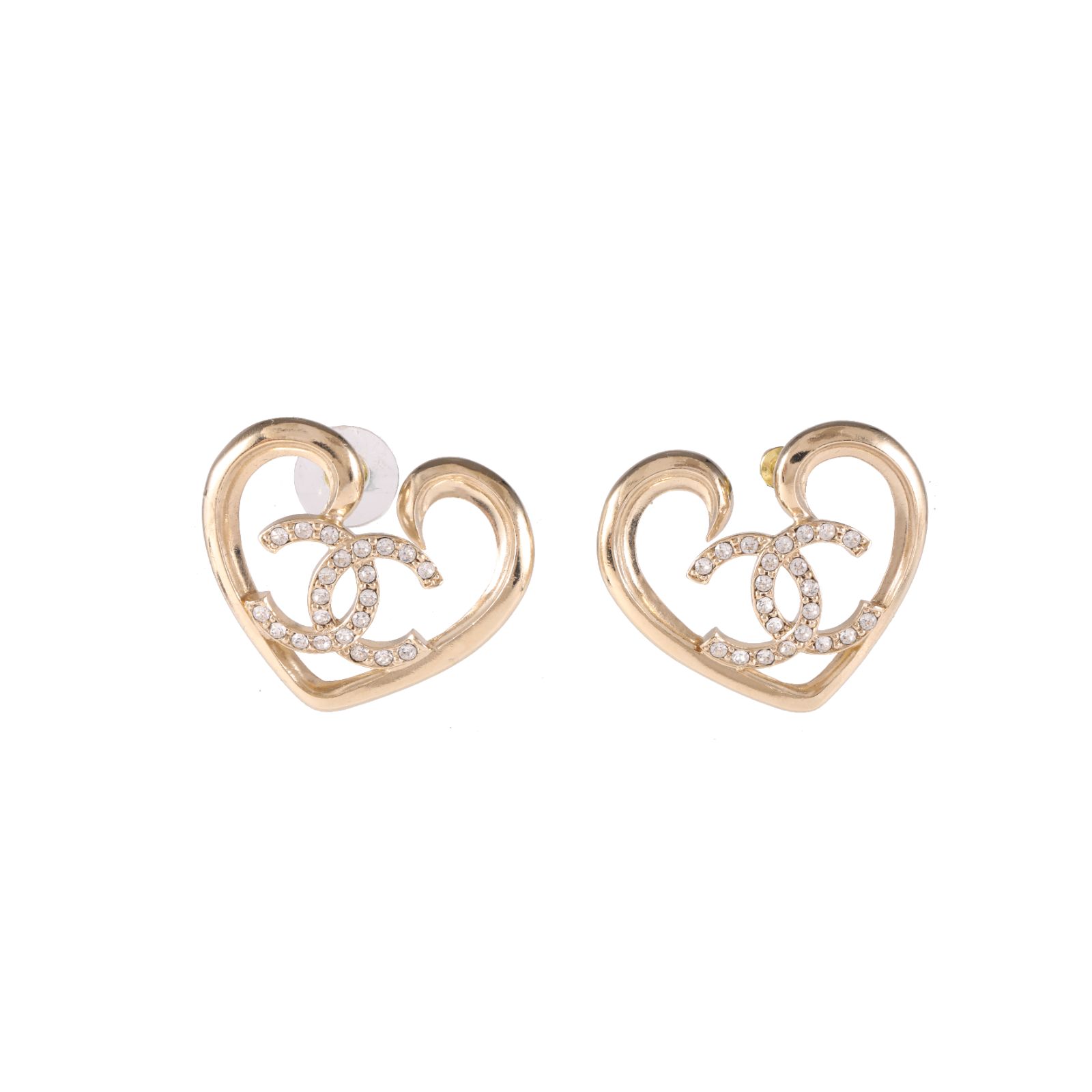 CHANEL F23C Heart Double C Logo Crystal Earrings