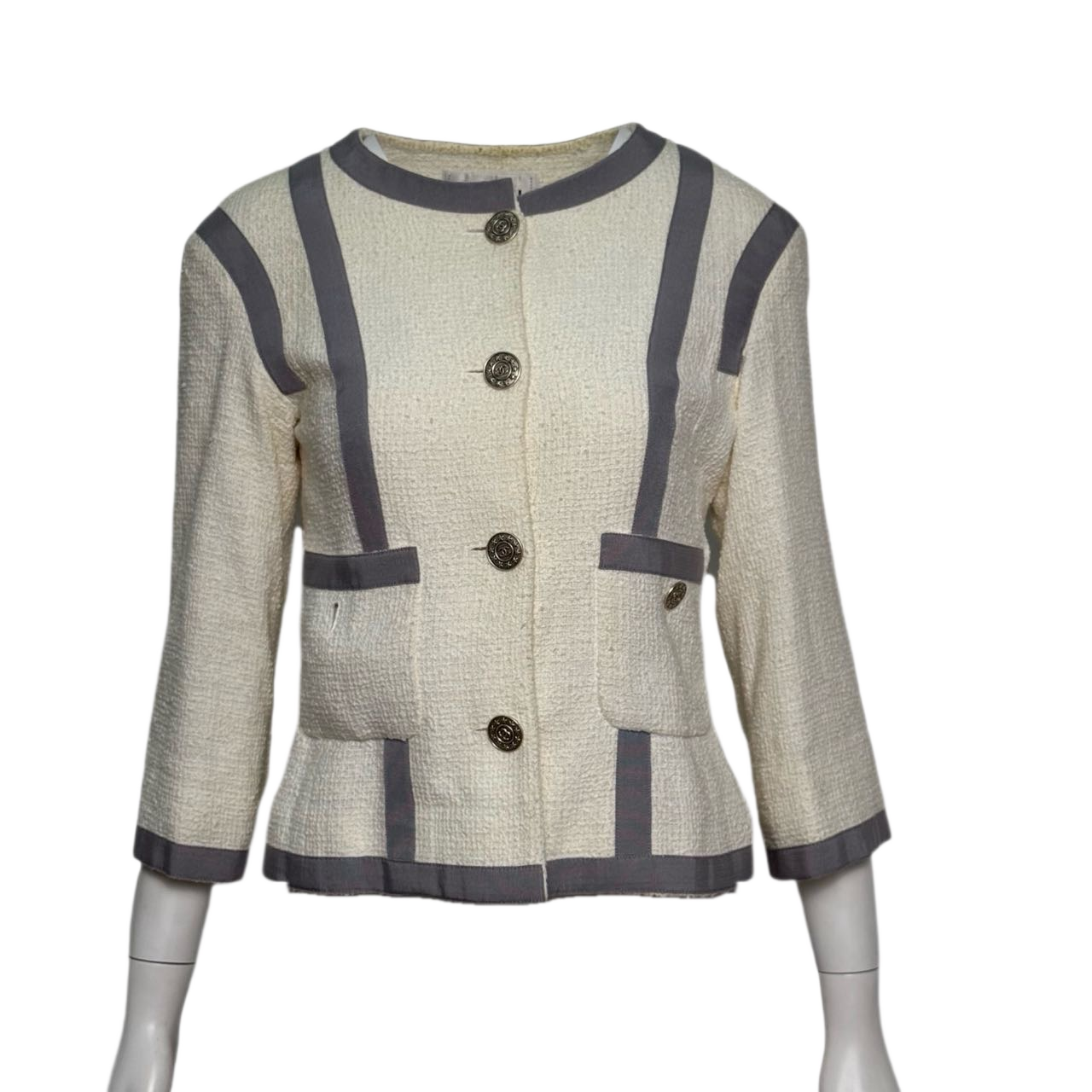 CHANEL White & Grey Cotton Silk Jacket