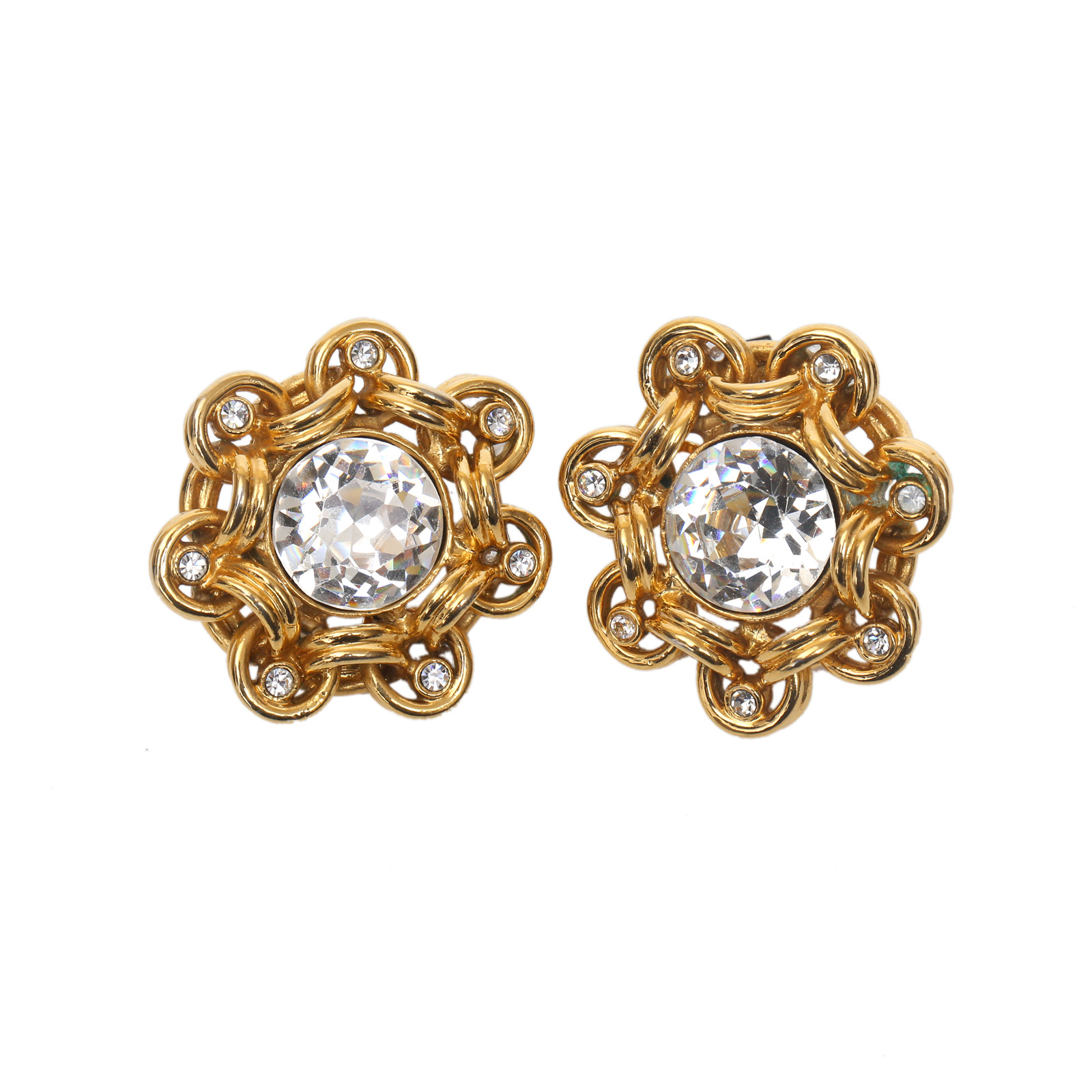 CHANEL Vintage Sunflower Crystal Stud Earrings