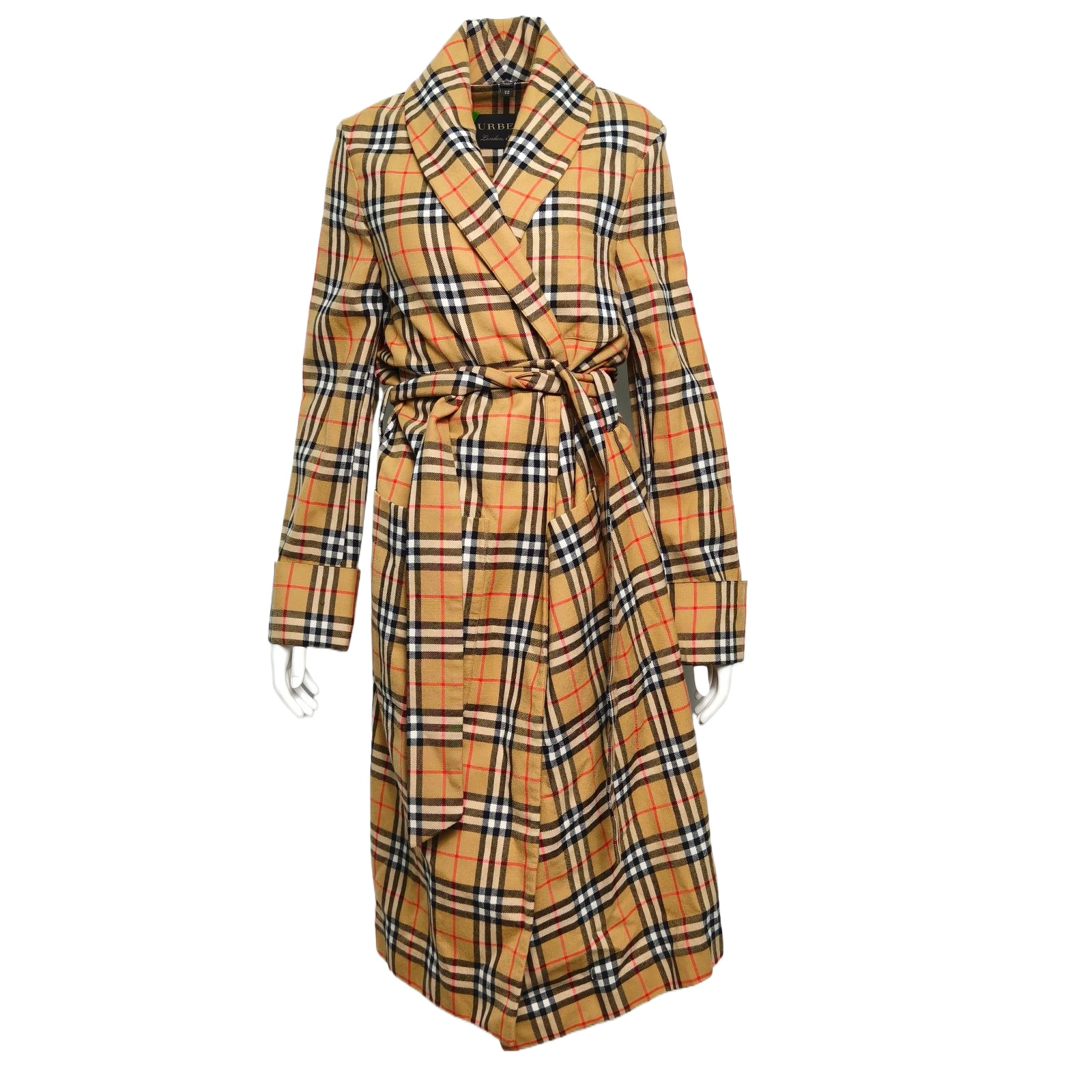 BURBERRY Beige Check Wool Coat