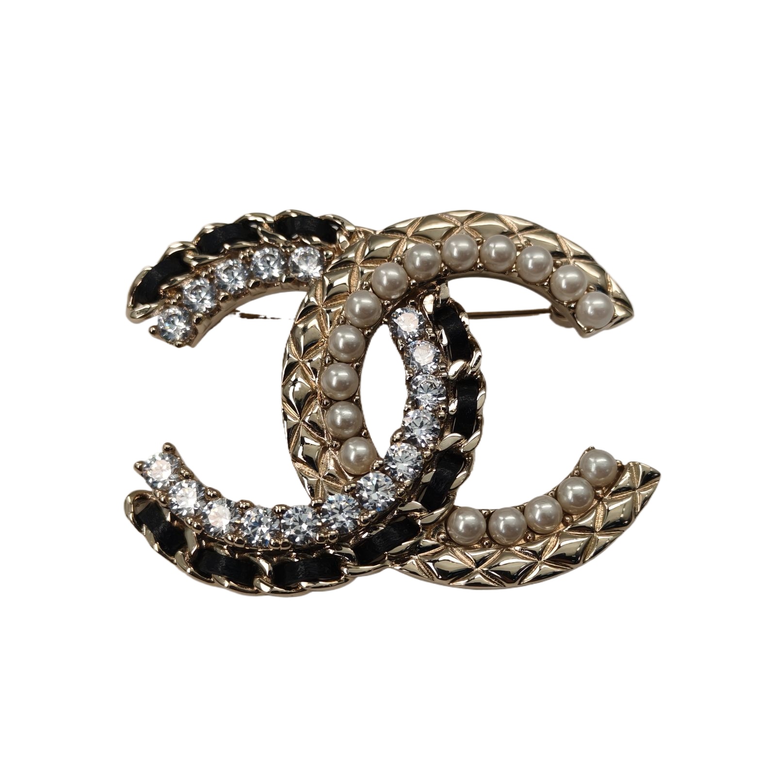 CHANEL Pearl & Crystal Double C Brooch