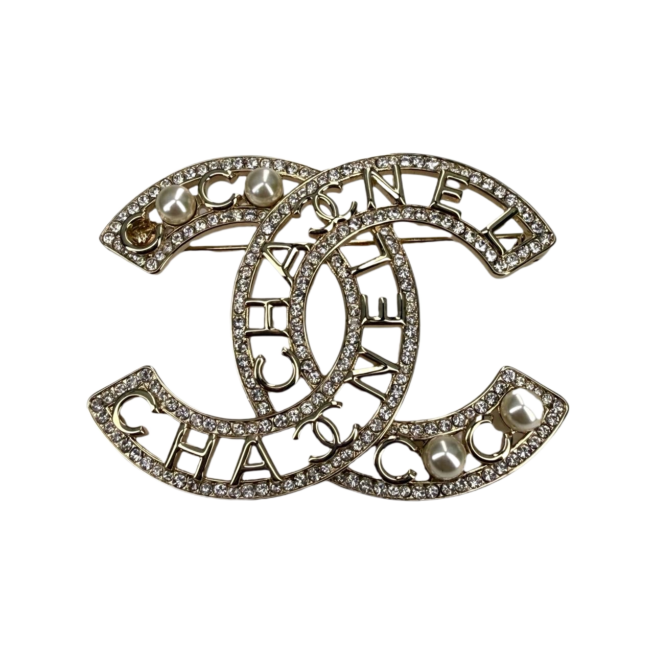 CHANEL 22V Crystal Openwork Double C Brooch