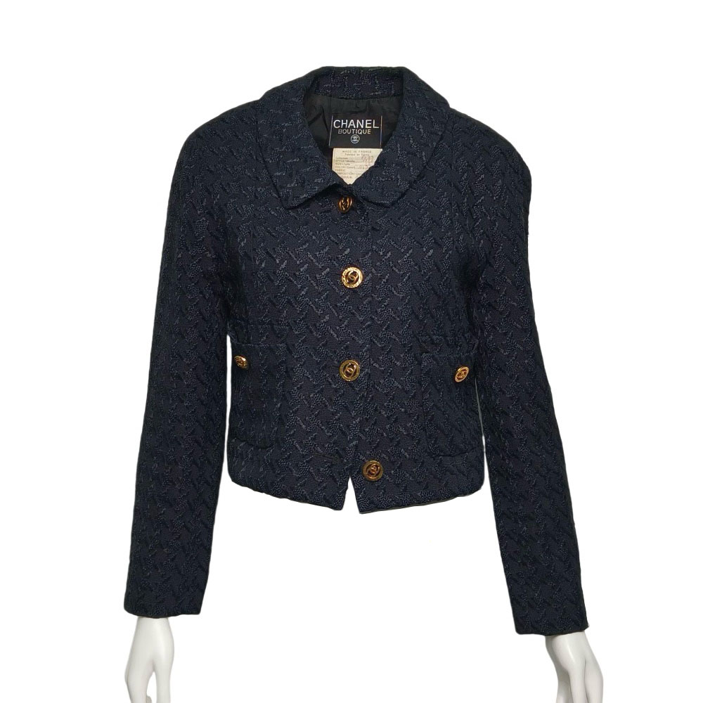 CHANEL Dark Blue Cotton Tweed Jacket