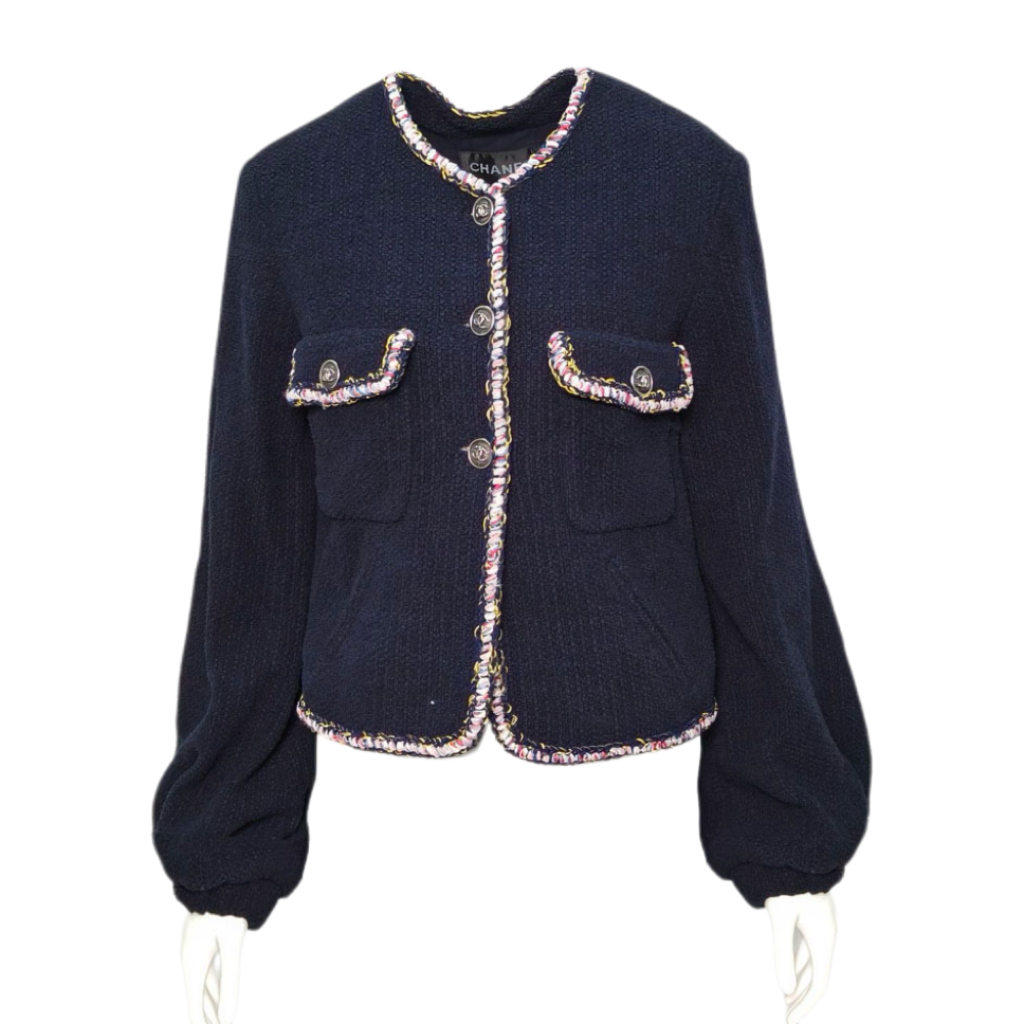 CHANEL Dark Blue Cotton Tweed Jacket