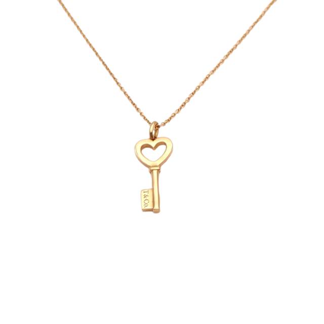 TIFFANY & CO. Keys Heart Key Pendant Necklace 18K Pink Gold