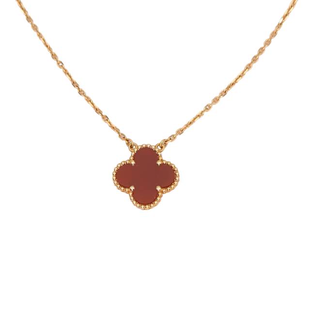 VAN CLEEF & ARPELS Vintage Alhambra Pendant Necklace With Carnelian 18K Gold