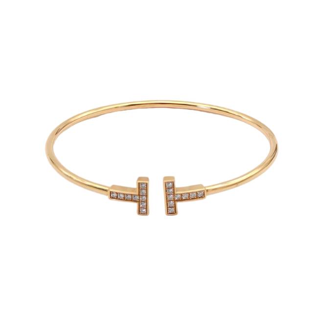 TIFFANY & CO. T Wire Bracelet With Full Diamond 18K Pink Gold