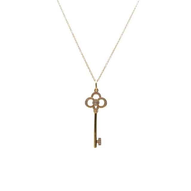 TIFFANY & CO. Keys Crown Key Pendant Necklace With Half Diamond 18K Pink Gold