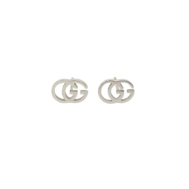 GUCCI GG Stud Earrings 18K White Gold