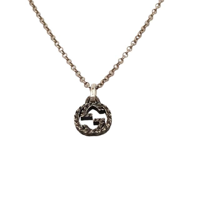 GUCCI GG Engraved Logo Pendant Necklace AG925 Silver