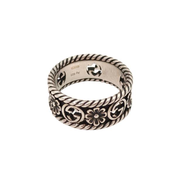 GUCCI Interlocking G Silver Engraved Ring