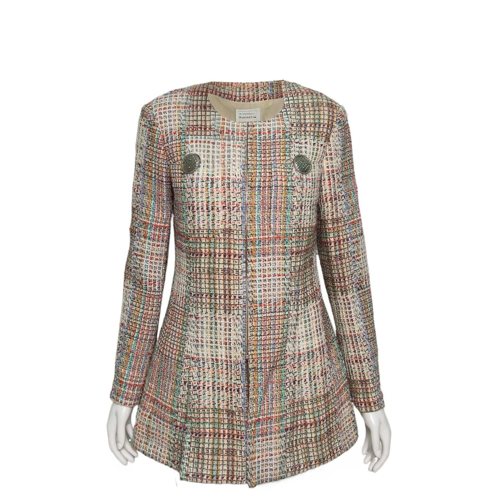 CHANEL Multicolor Cotton Silk Tweed Dress Jacket