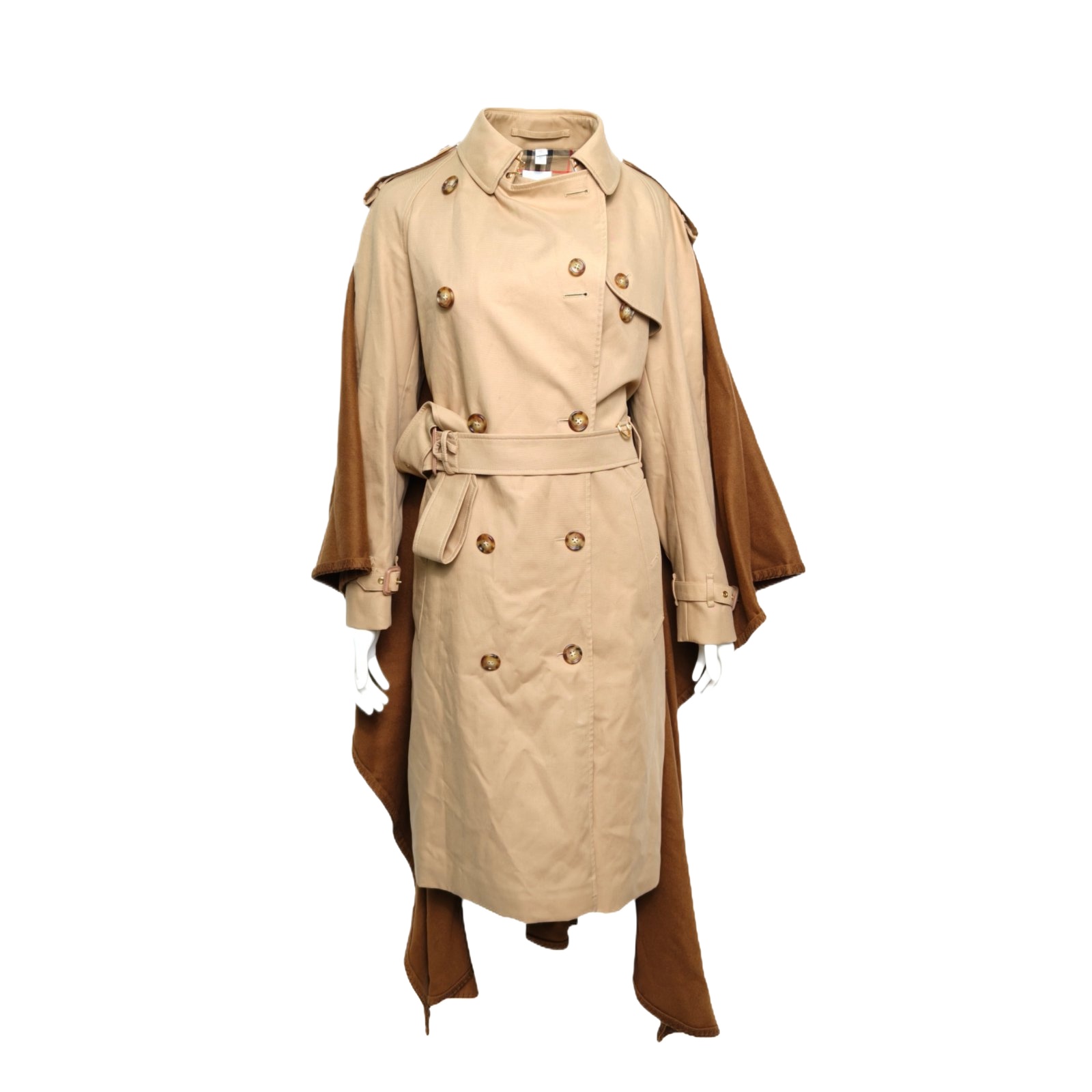 BURBERRY Color Block Cotton Cape-Style Trench Coat
