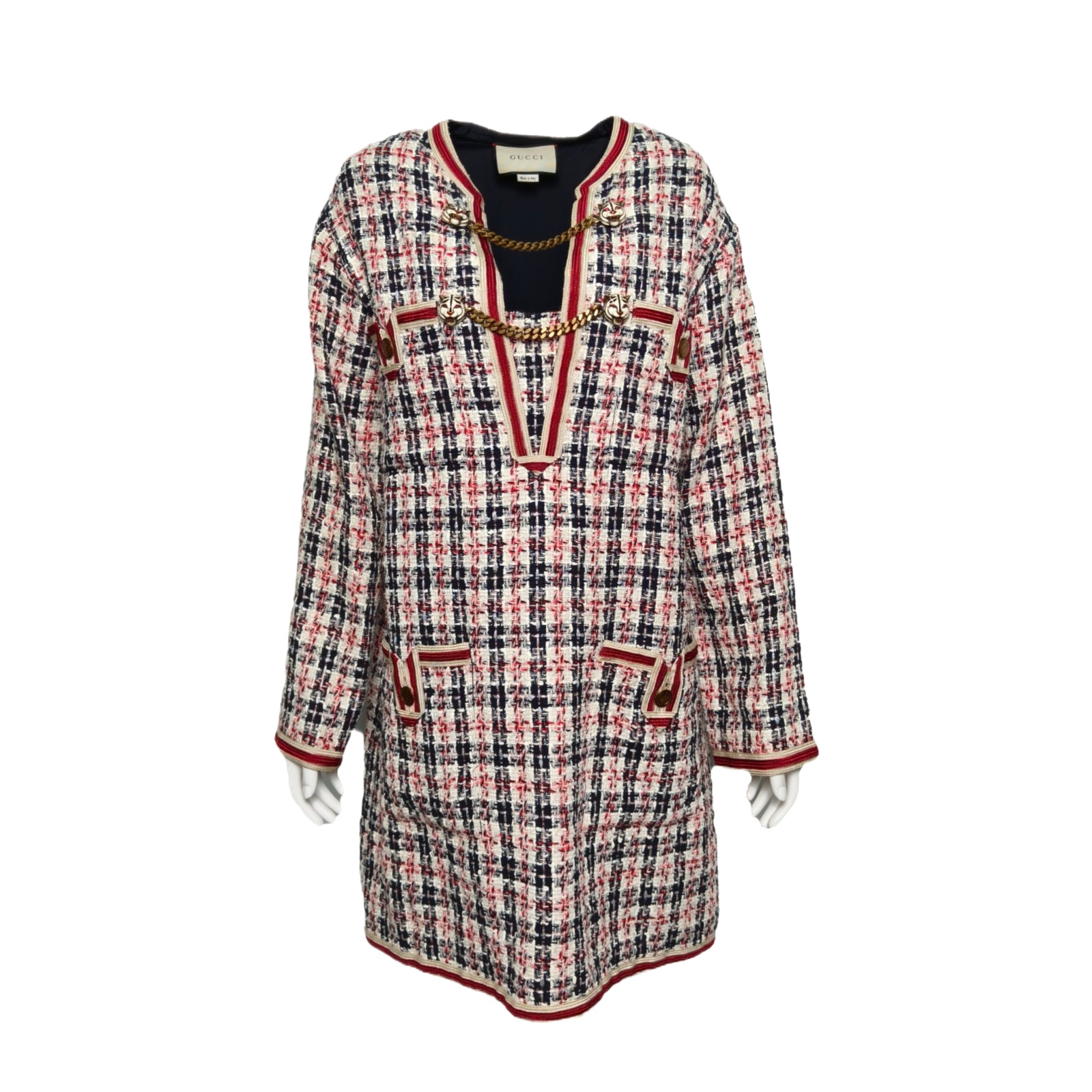 GUCCI Color Block Cotton Polyamide Linen Elastane Tweed Dress