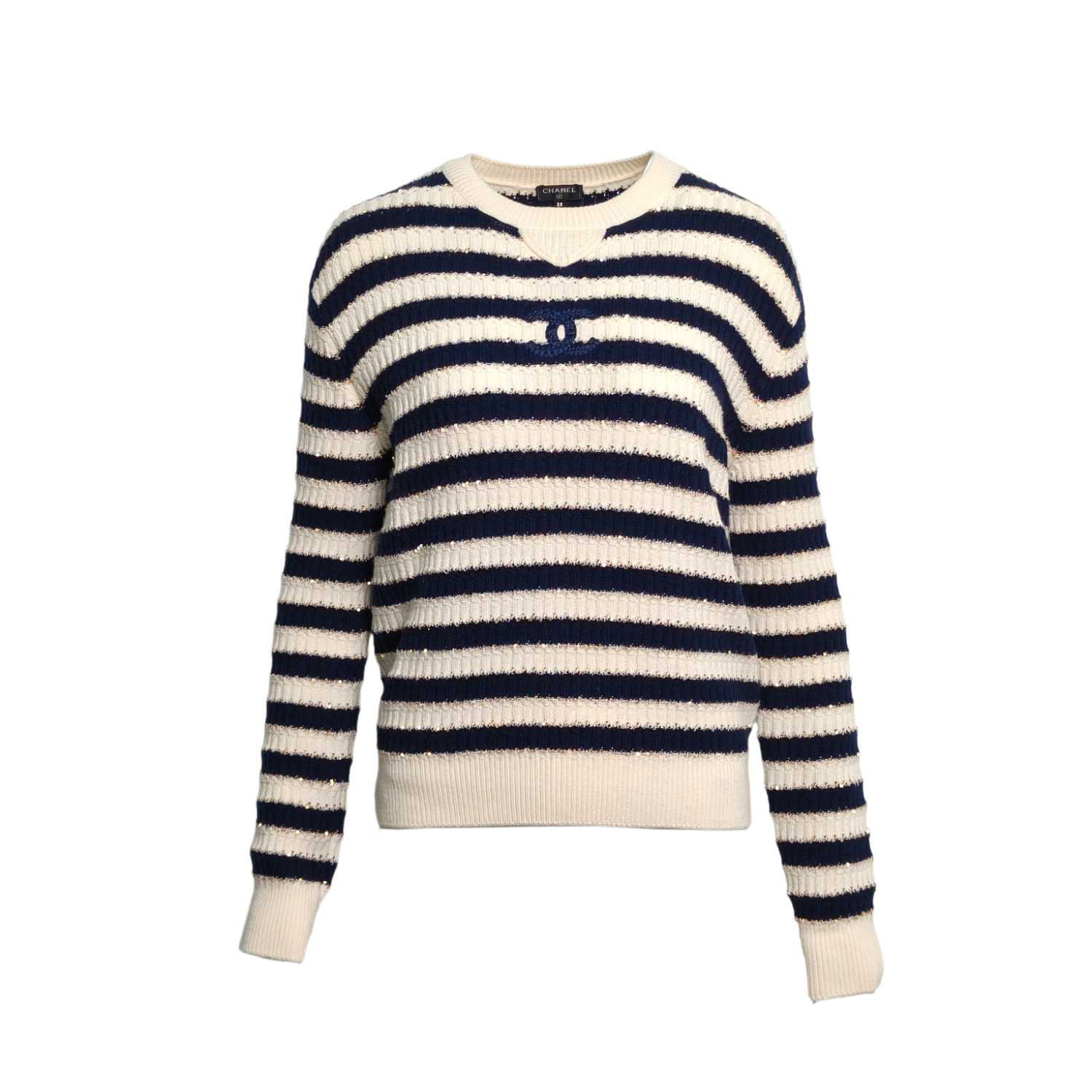 CHANEL Color Block Nylon Polyamide Cashmere Striped Knit Sweater